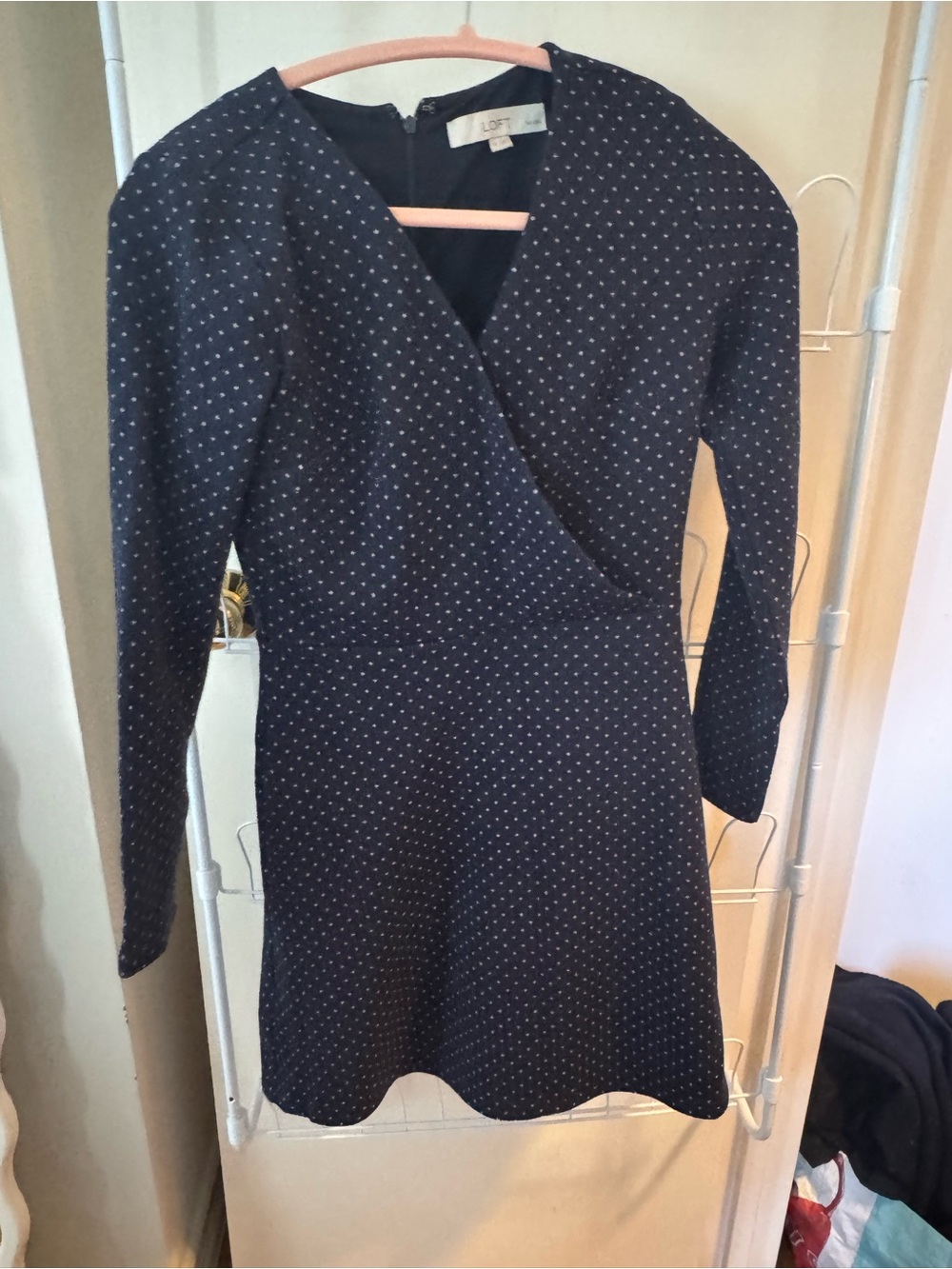LOFT Navy Polka Dot Wrap-Style Dress